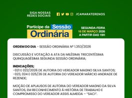Participe da Sessão Ordinária e Extraordinária do dia 16/03/2026