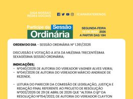 Participe da Sessão Ordinária do dia 18/05/2026