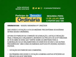 Participe das Sessões Ordinária e Extraordinária do dia 13/07/2026