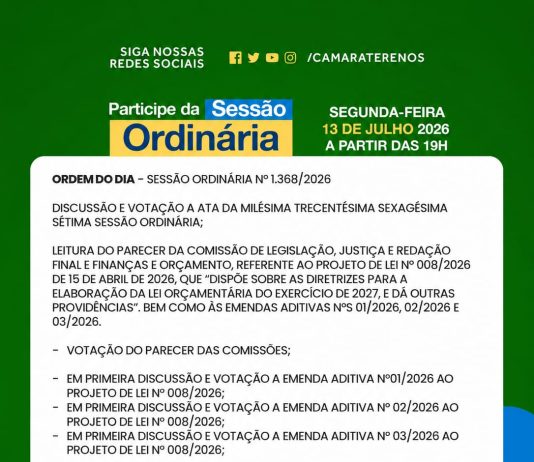 Participe das Sessões Ordinária e Extraordinária do dia 13/07/2026