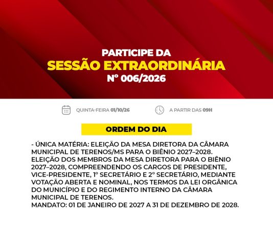 Participe da Sessão Extraordinária do dia 01/10/2026
